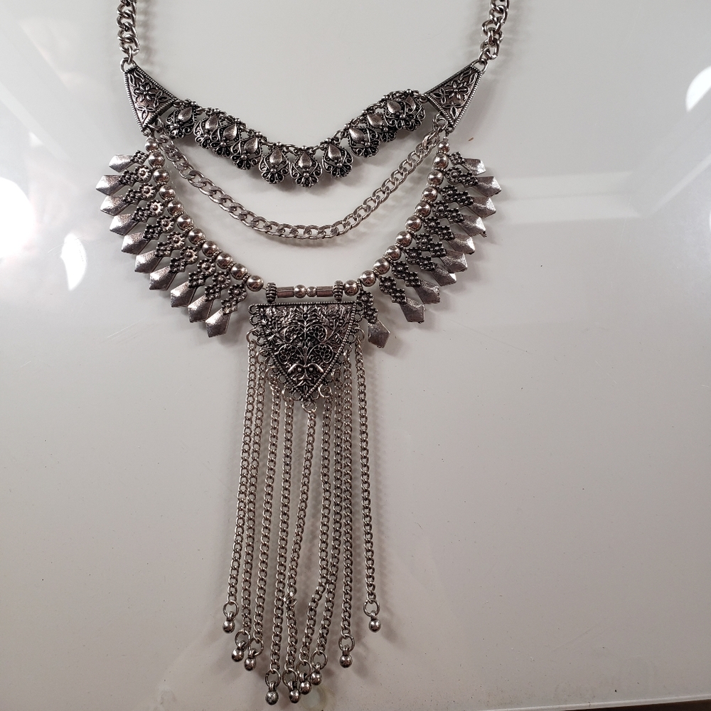 Boho Signature Statement Silver Necklace